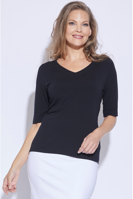 PAULA RYAN Easy Fit Cap Sleeve Crew Neck Top - Ecovero Navy main image 1