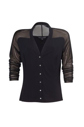 Paula Ryan Snap Front Mesh Sleeve Cardigan-tops-Diahann Boutique