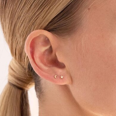 Linda Tahija Micro Star & Moon Stud Earrings 9K WG-accessories-Diahann Boutique