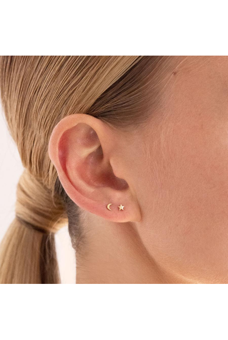 Linda Tahija Micro Star & Moon Stud Earrings 9K WG