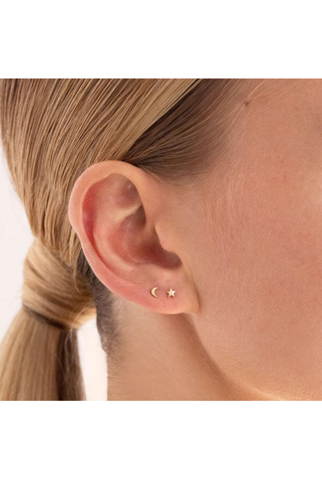 Linda Tahija Micro Star & Moon Stud Earrings 9K WG
