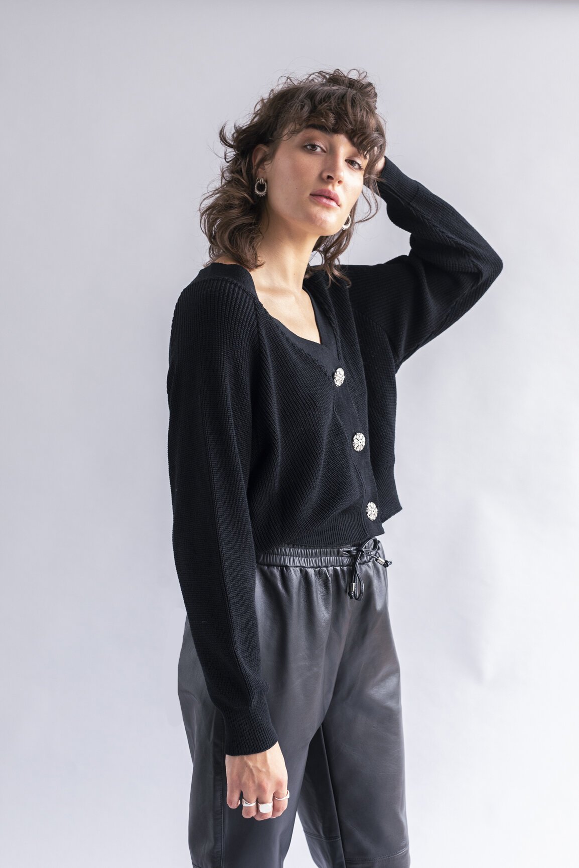metal button cardigan