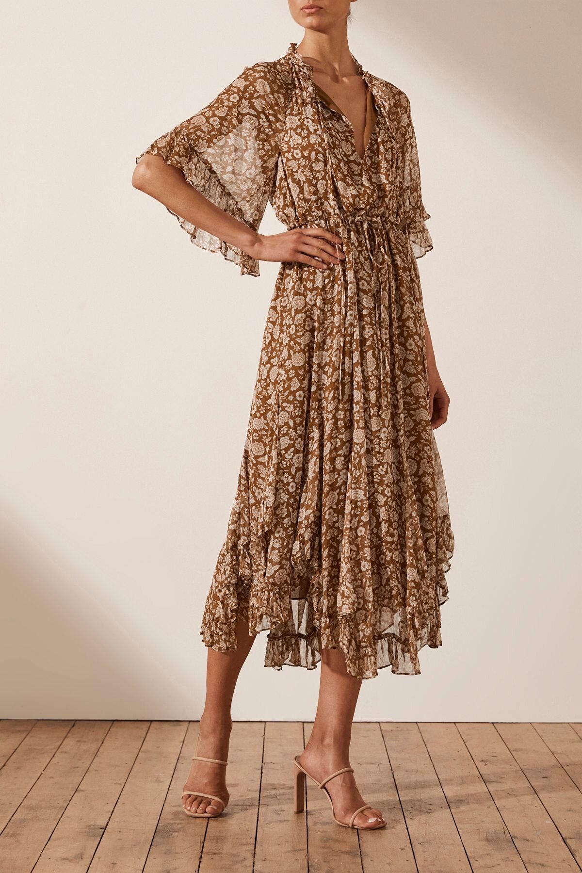 Shona Joy - Dixie Tie Front Godet Midi Dress