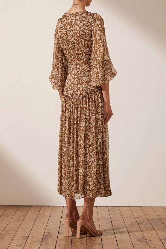 chinese dress ladies Shona Joy Paulette Long Sleeve Open Back Midi Dress in Rose Dust – Coco &  Lola main image 0