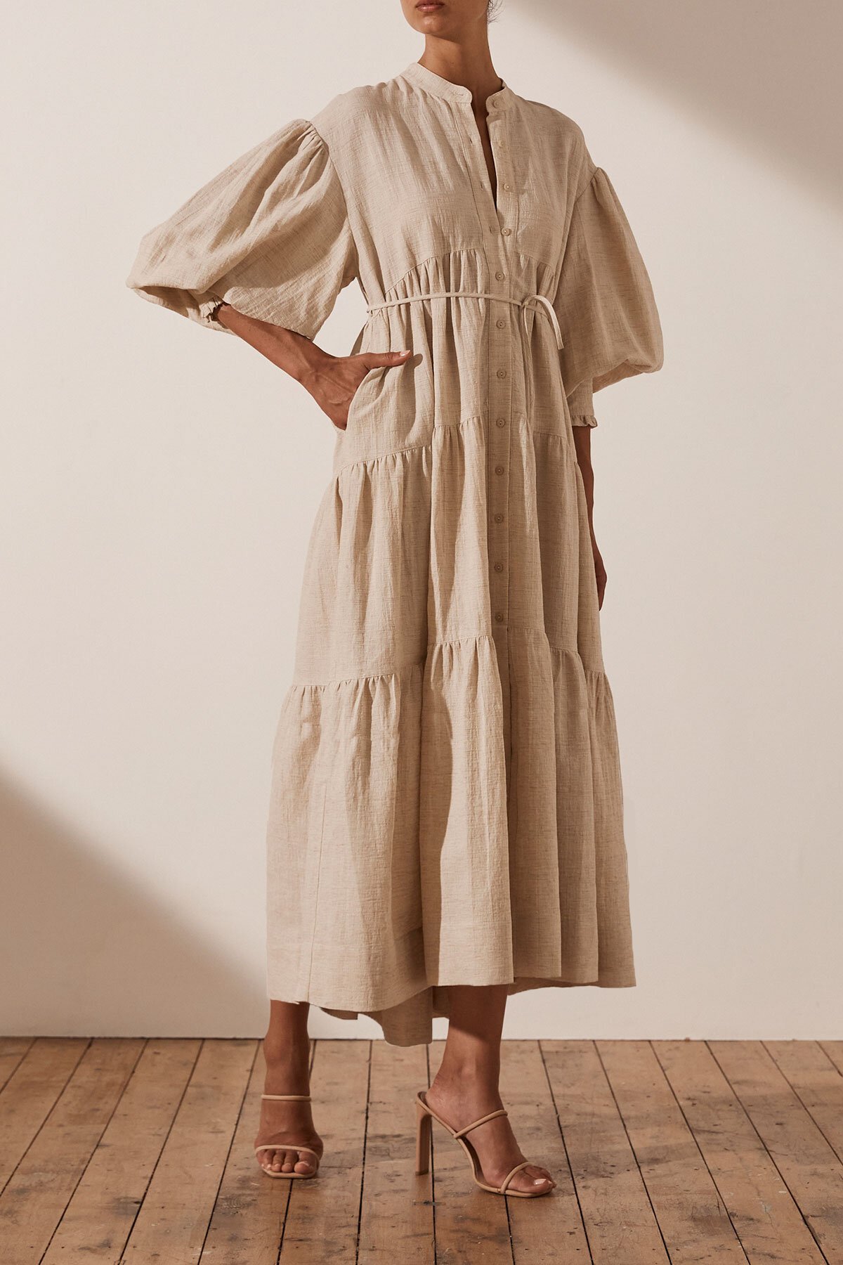 Shona Joy TILDA BALLOON SLEEVE TIERED MIDI DRESS - Dresses : Diahann  Boutique - Shona Joy SP21