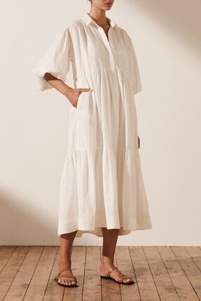 Shona Joy COSMO BUTTON UP TIERED MIDI DRESS-dresses-Diahann Boutique