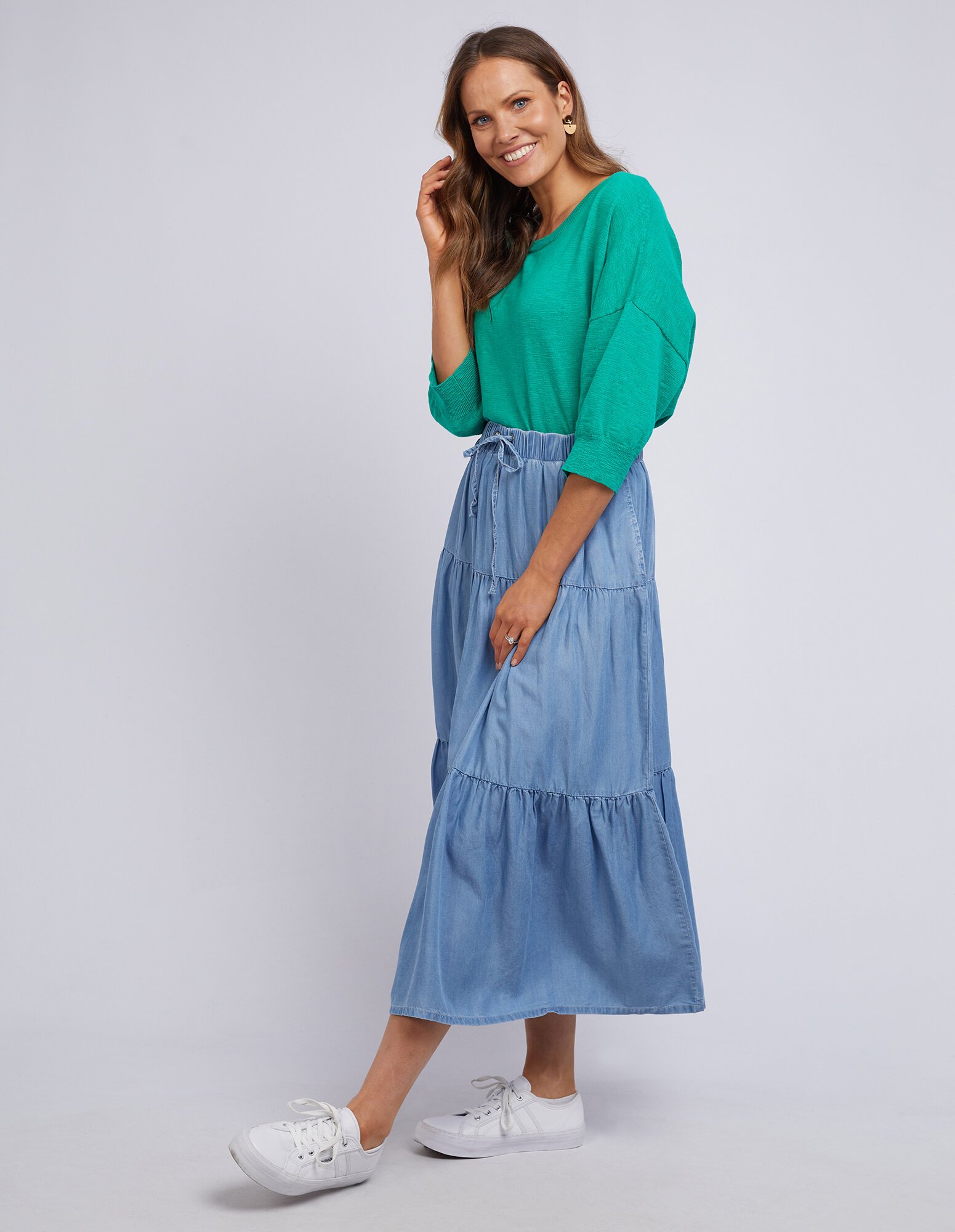 Button Up A-Line Denim Chambray Maxi Skirt FINAL SALE NO RETURNS OR EX –  The White Bazaar