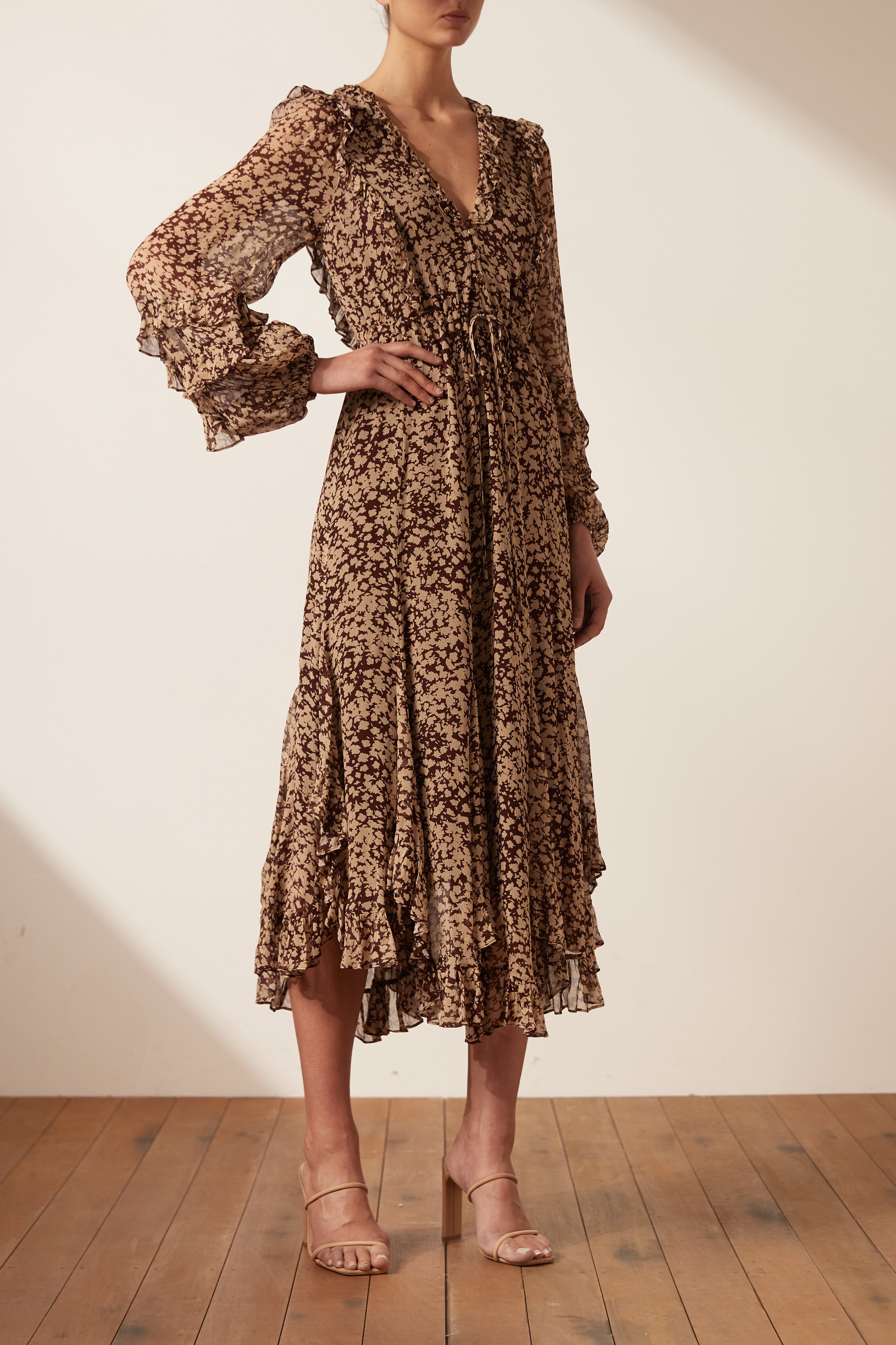 Shona Joy VALERIA BALLOON SLEEVE GODET MIDI Dress - Dresses : Diahann Boutique