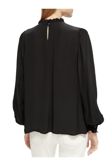 Scotch & Soda Smocked Detailing Blouse With Button Back Navy