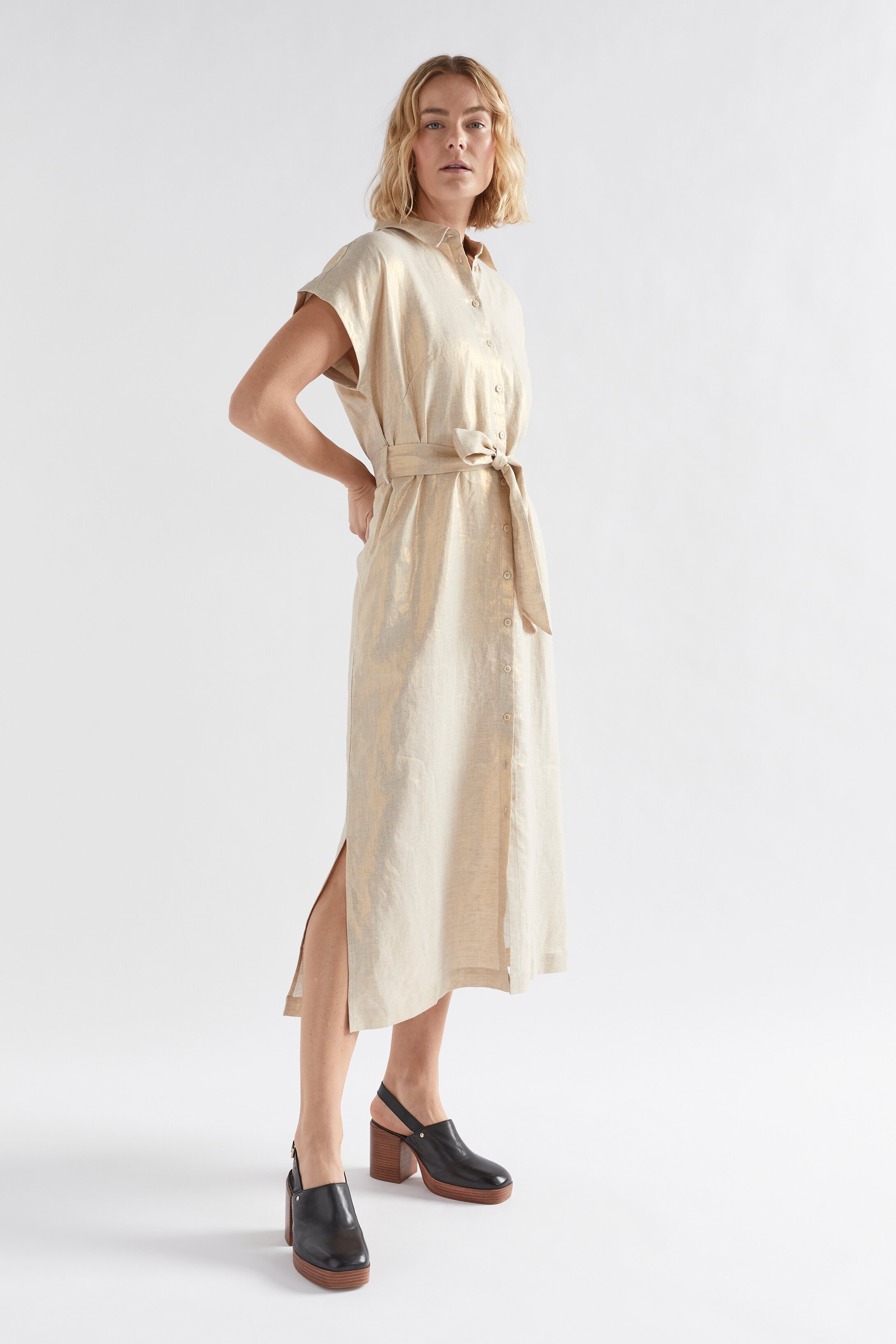 Elk GOLD LINEN METALEN Shirt Dress - Dresses : Diahann Boutique - Elk S23