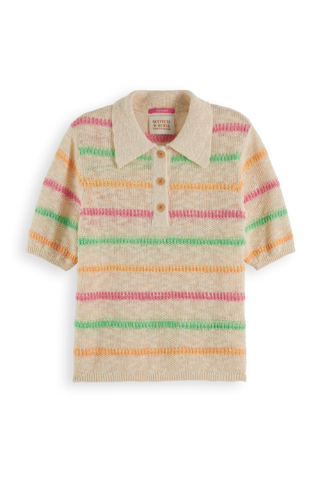 Lovely Scotch & Soda Cream Lilac Brown Striped Knit Jumper UK S EC001 main image 0