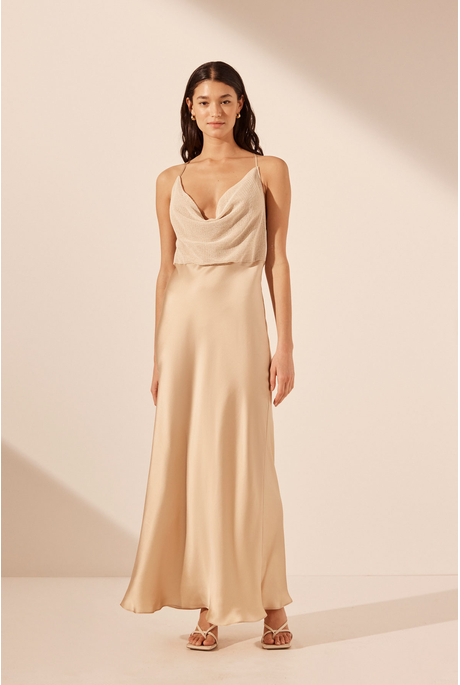 Shona Joy VALERIA SILK CONTRAST Cowl Neck Maxi Dress