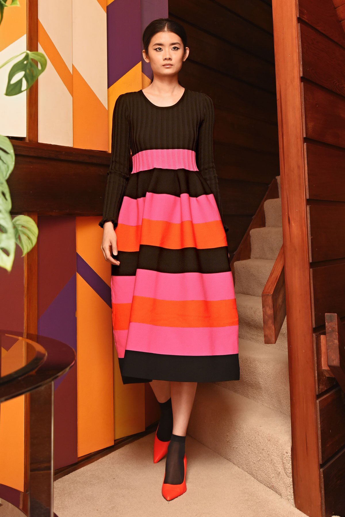 strapless open back dress Balmain striped black and orange dress – Loop Generation main image 0