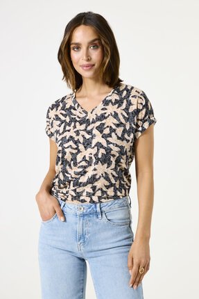 Garcia LADIES V NECK PRINT Tee-tops-Diahann Boutique