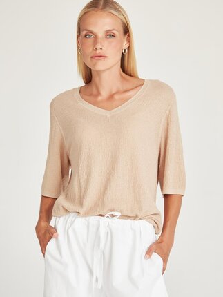 Sills VERA BOUCLE V NECK Tee-tops-Diahann Boutique