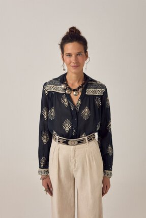 Maison Hotel RANI Black Leaves Shirt-tops-Diahann Boutique