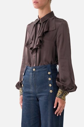 Camilla COLLARED SHIRT WITH FRILL Neck Detail-tops-Diahann Boutique