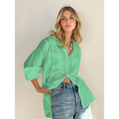 Hut BOYFRIEND LINEN Shirt- Lift My Mood Mint-tops-Diahann Boutique